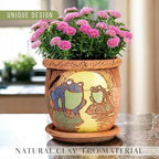 Ceramic Pot with Drainage Hole and Saucer, Plant Pots, Modern Decorative Planters for House Plants Indoor Flowers Plants, Cute Flower Pot - Gifts (Frogs (1.6 L))