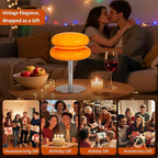 Vintage Mushroom Lamp, Orange Glass Lamp with Metal Base, Dimmable Bedside Table Lamp for Bedroom, Living Room, Mid Century Modern Retro Style, Plug in Nightstand Light