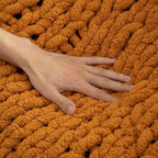 WESHIONGOO Chunky Knit Blanket Throw 50"×60" Knitted Throw Blankets for Couch Bed Fall Throw Blanket Fluffy Soft Blanket with Jumbo Chenille Yarn Thick 100% Handmade (Burnt Orange)