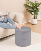 B FSOBEIIALEO Ottoman with Stroage, Round Sherpa Storage Ottoman Stool, Boucle Foot Rest 16.9"x16.9"x17.7"（Grey