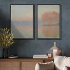 SIGNFORD Framed Canvas Print Wall Art Set Pastel Lake Landscape Serene Sunrise Water Reflection Illustration Modern Art Decorative Nordic Nature for Living Room, Bedroom, Office - 16"x24"x2 Black