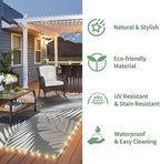 GENIMO Outdoor Rug 9' x 12' Waterproof for Patios Clearance, Reversible Outdoor Plastic Straw Camping Rug Carpet with LED String Light, Area Rugs Mats for RV, Camper, Deck, Balcony, Porch, Grey&White