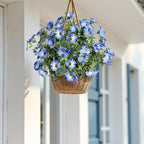 UV Resistant Artificial Petunias Fake Flowers Artificial Flowers for Outdoors Silk Flowers Fake Hanging Basket Plants Suitable for Outdoor Porch Decoration Patio Decoration,13.3In,Blue, 4PCS