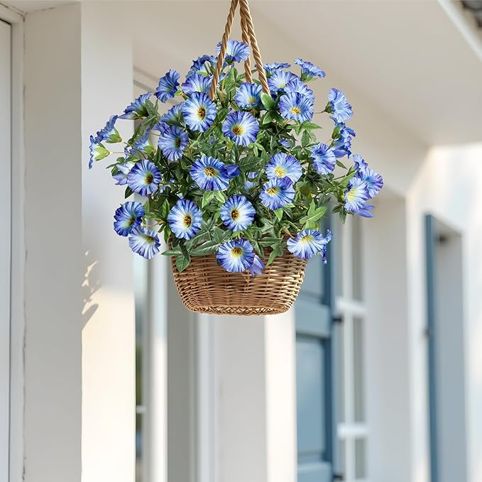 UV Resistant Artificial Petunias Fake Flowers Artificial Flowers for Outdoors Silk Flowers Fake Hanging Basket Plants Suitable for Outdoor Porch Decoration Patio Decoration,13.3In,Blue, 4PCS