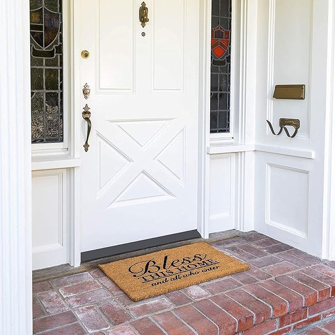 Juvale Coco Coir Door Mat 17 x 30 in - Bless This Home and All Who Enter Doormat for Front Entrance
