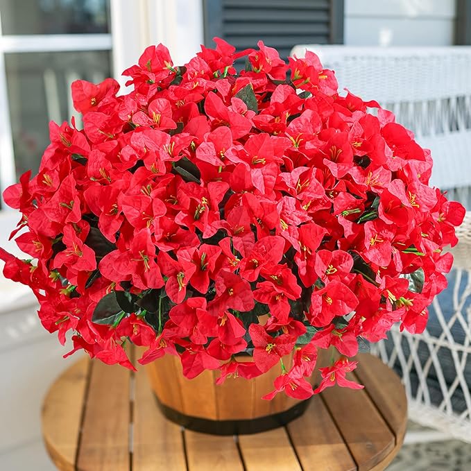 Ivydale Artificial Bougainvillea Flowers for Outdoors Decoration, 4 Bundles Fake Flower UV Resistant Realistic Silk Flowers for Outside, Faux Plants for Planter Patio Porch Home Decor (Red)