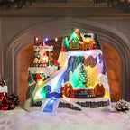 Christmas Village House Musical Christmas Village Skiing on The Mountain Carousel Train Collectible Buildings with LED Lights Vacation with USB Indoor Figurines Decoration