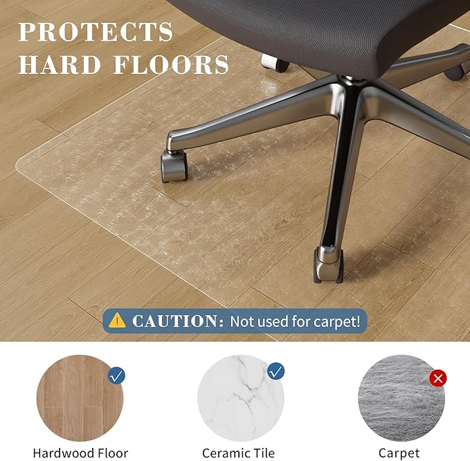 Chair Mat for Hard Floors, Tydle 36" x 36" Office Chair Mat for Hardwood Floors, Vinyl Floor Mat for Gaming Chairs, Non-Slip Floor Protector Rolling Computer Desk Mat for Home Office (Clear-Rose)