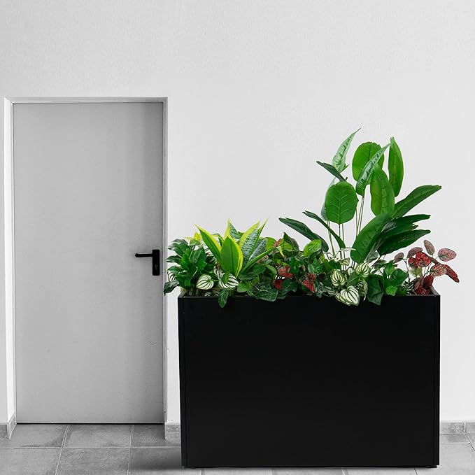 Kozyard 36" x 12" x 24" Metal Rectangular Planter Box Steel Long Box Planter Black Powder Coated Steel Plant Pot All-Weather Use with Partition Panel for Indoor Outdoor for Trees, Plants Flowers