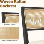 Westice Rattan Dining Chairs Set of 2, Farmhouse Natural Dining Room Chairs with Upholstered Cushion, Wood Armless Chairs for Kitchen/Restaurant, Black