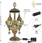 Mozaist Turkish Mosaic Lamp with Bulb – 3 Globe Tiffany-Style Moroccan Table Light (Multi-Colored)