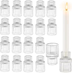 Glasseam Glass Candle Stick Holder: Small Candlesticks for Taper Candles, Bulk Set of 20, Mini Crystal Clear for Wedding Centerpieces Party Decorations