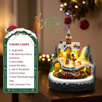 Animated Musical Christmas Village Figurines - Church Building and Snowman Statues with Rotating Train, LED Lights and Music - Battery & USB Powered Xmas Gifts and Festive Home Collection Decorations