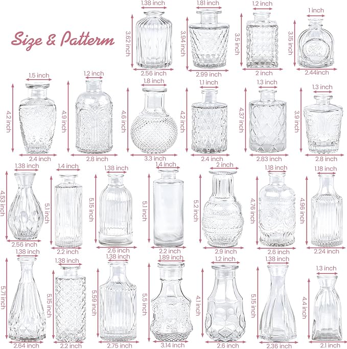 Glass Bud Vase Set of 24, Small Clear Flower Vases for Centerpieces in Bulk, Mini Vintage Vase for Wedding Decor, and Home Table Décor