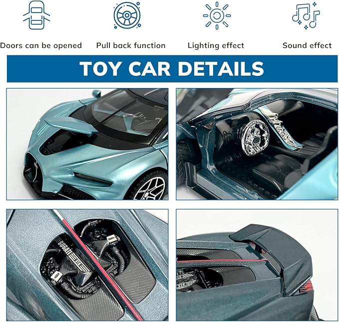 Car Toys for Boys 1 32 Diecast Cars Collectibles Car Model Kit,Metal Toy Car for Boys and Girls,Pull Back Cars with Lights and Sounds,Cars for Kids Ages 3-5（Blue）