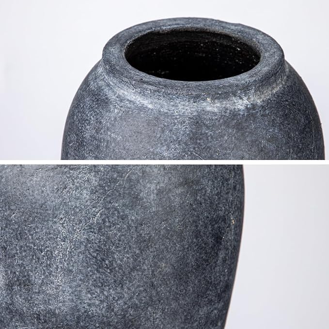 Handmade Flower Vase, 9.6" Tall Terracotta Vase, Vintage Ceramic vase, Rustic Antique Vase Décor, Wide Mouth, Matte Finish for Home Office Resto Café Décor