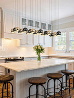 Rectangular Chandelier Crystal Balls Chandeliers Flush Mount Ceiling Light for Dining Room Living Room High Ceiling Chandelier for Staircase Foyer Entryway Black and Gold Chandeliers 2700k-6000k