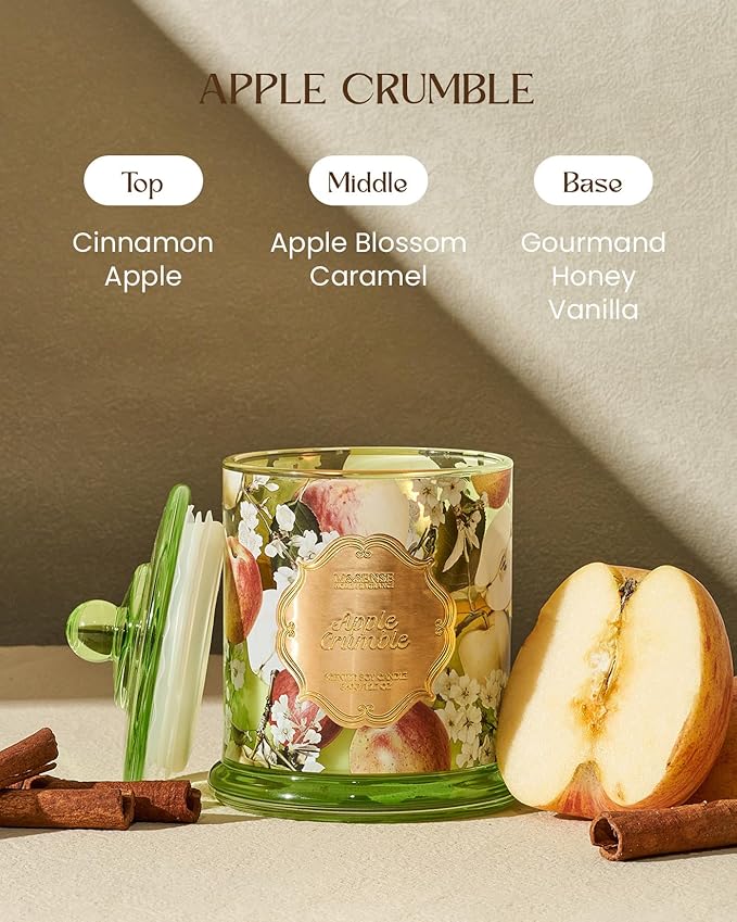 M&SENSE Apple Crumble Candles for Home Scented, Organic Soy Candles Non Toxic Soot-Free, 12.7oz Large Jar Candle 75 Hours Long Lasting Slow Burning, Strong Scented Housewarming Candle Gift