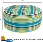 FUNHOME Inflatable Outdoor Ottoman with Air Pump,20"x9" Portable Patio Pouf,Water Resistant,Fade-Resistant,Round Blow Up Footrest Stools for Home Garden Camping Travel(Green Stripe)