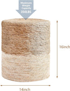 Wimarsbon Ottoman Poufs, 100% Natural Seagrass Pouffe, Hand Weave Round Footstool with Wood Frame, Sitting Braided Footrest, Home Boho Decorative Seat, Accent Chair for Living Room, Bedroom