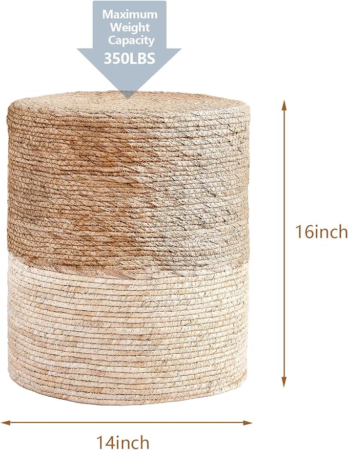 Wimarsbon Ottoman Poufs, 100% Natural Seagrass Pouffe, Hand Weave Round Footstool with Wood Frame, Sitting Braided Footrest, Home Boho Decorative Seat, Accent Chair for Living Room, Bedroom