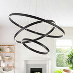 Modern Pendant Chandelier, 15.7"-31.4" Black, 3000K High Ceiling Foyer Entryway Light