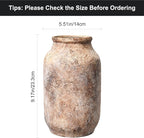 Rustic Terracotta Vase, Farmhouse Ceramic Vase, Decorative Clay Vintage Vases for Home Decor, Living Room,Table, Shelf Decor, 9 inch, Brown