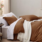 Bedsure Brown Duvet Cover Full Size - 3 Pieces Prewashed Extra Soft Cotton-Like Bedding Set, Includes 1 Duvet Cover 80x90 Inches with Zipper Closure & 2 Pillow Shams, Comforter Not Included