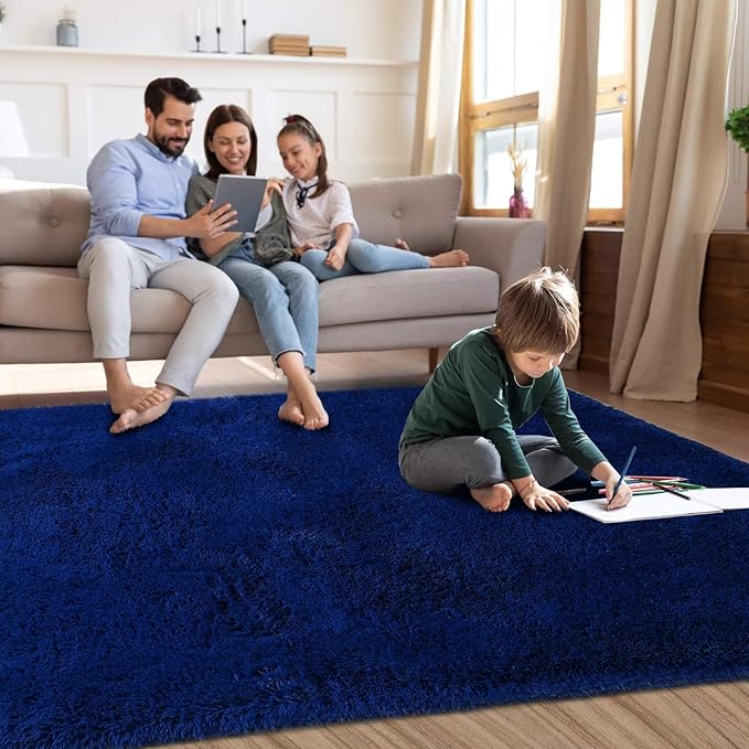 Blue Fluffy Area Rug for Bedroom: Blue Rug for Kids Room - Plush Shag Rug for Living Room (5x7 Feet.Blue)