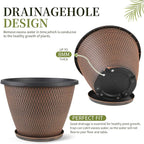 4 Pack 8 inch Plant Pot, Plastic Pots for Plants Indoor, Round Planters for Outdoor Plants with Drainage Holes & Trays, Decorative Flower Pots Garden Containers Sets for Houseplants (Black Copper)