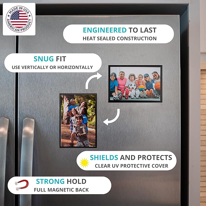 Magtech Magnetic Photo Pocket Picture Frame, Black, Holds 4x6 Inch Photos, 10 Pack, Made in the USA (10046)