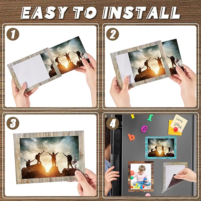 Tatuo 6 Pack 5x7 Magnetic Picture Frames Rustic Distressed Farmhouse Wood Pattern Fridge Picture Frame Magnets for Christmas Refrigerator Locker Home Classroom Office