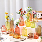 Yaomiao 30 Pcs Vases Bulk Colored Flower Glass Vases Bud Vintage Colored Glass Bottles Colorful Rustic Embossed for Home Wedding Table Decorations Gifts(Orange Yellow Series)