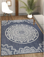 CAMILSON Outdoor Rug 10x14 Modern Area Rugs for Large Indoor and Outdoor Patios and Porches - Waterproof Washable Non-Shedding Easy-to-Clean Outside Carpet (10 x 14, Medallion - Blue/White)