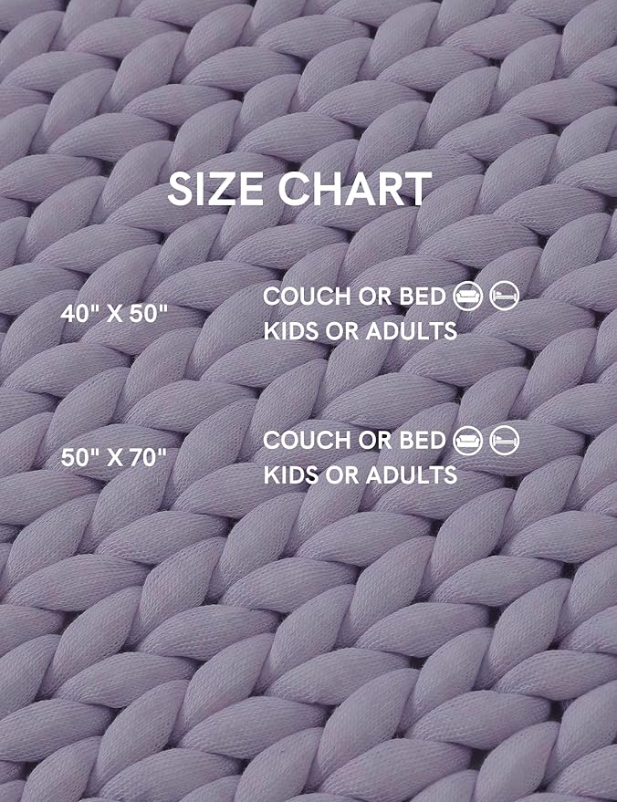 YnM Chunky Throw Blanket, Medium-Weight, Hand Knitted, Skin Friendly, Ventilated and Breathable, Machine Washable, Home Décor Piece for Couch, Sofa and Bed (Iris Lavender, 50x70 Inch)