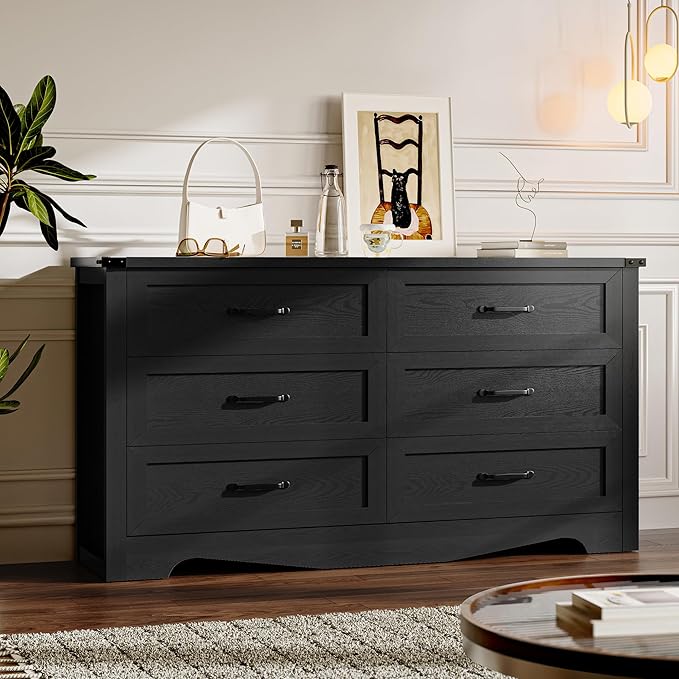 6-Drawer Dresser for Bedroom, Modern Wooden Chest of Drawers with Metal Handles, Anti-Tipping Design, Sturdy and Stable Storage Organizer for Living Room, Entryway, Home Office