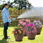 16 Inch Large Outdoor Plant Pot, 4 Pack Thickened Flower Pots with Drainage Holes & Saucer, Pebbles Pattern Design Tree Planters Outdoor for Garden Porch Home