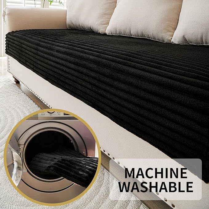 HAOMAIJIA Non-Slip Couch Armrest Covers for Sofa,Fuzzy Couch Arm Covers Set of 2,Washable Thick Soft Recliner Chair Arm Cover Protectors (Black, 23" x 23" 2 Pack)