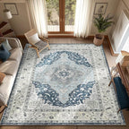 Topllen Washable Area Rug - Area Rug 6'x9' Boho Soft Living Room Rug, Non-Slip Large Area Rugs Indoor for Dining Room Livingroom Bedroom, Vintage Rug (Blue, 6x9ft)