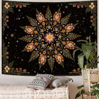Fowocu Boho Floral Mandala Tapestry for Bedroom Aesthetic Vintage Bohemian Flower Wall Tapestry Black Green Hippie Indian Extra Large Tapestries Wall Hanging for Living Room Dorm Decor 90 x 68 Inch