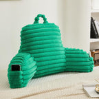 Faux Fur Fluffy Emerald Reading Pillow with Pockets, Luxury Striped Plush Decorative, Arm Rests and Back Surport for Bed Rest, Lounging on sofa, Standard