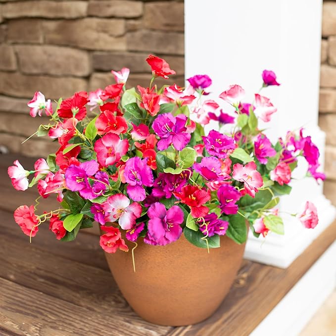 Hibiscus Artificial Flowers Plants for Outdoors Decoration, 6 Bundles Silk Hibiscus Bouquet Tropical Flowers Artificial Realistic UV Resistant Fake Flowers for Outside Planter Porch Patio Balcony, Mix