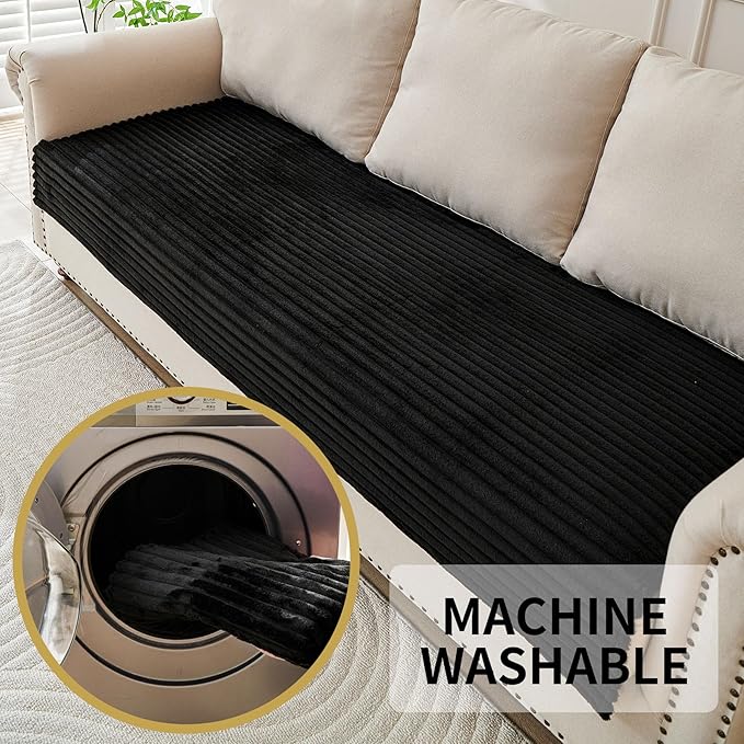 HAOMAIJIA Waterproof Couch Cover for Dogs Washable,Faux Fur Pet Couch Covers for Sofa,Soft Dog Bed Cover Non-Slip Couch Covers for 3 Cushion Couch Sofa Pet Friendly (Black, 35" x 82" 1 Pack)
