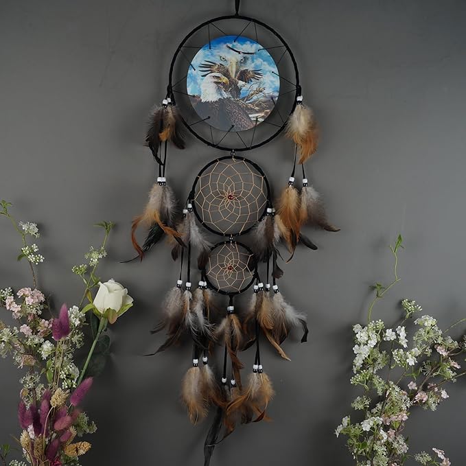 Remorelt Wolf Eagle Bear Dream Catcher Bedroom Wall Decor, Christmas Home Decoration, Room Accessory, White Moon Feather Decoration - Unique Home Craft Wall Pendant (DC12 8inch 3D Eagle)
