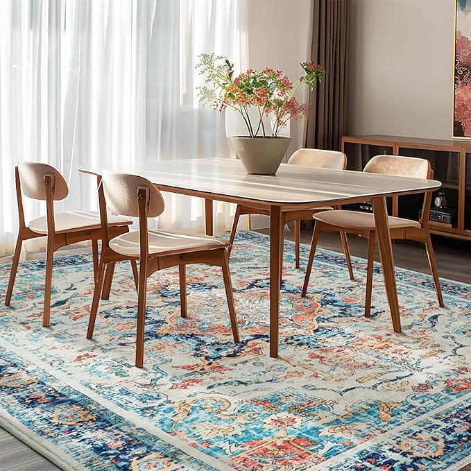 Topllen Washable Area Rug - 4'x6' Boho Living Room Rug, Non-Slip Soft Rugs Indoor for Bedroom Dining Room Office, Vintage Throw Carpet Stain Resistance (Multi, 4x6ft)