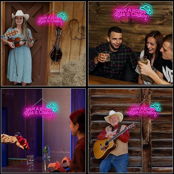 WLHOPE Save A Horse Ride A Cowboy Neon Sign Adjustable Brightness Led Sign,Neon Signs for Wall Decor,Connectivity Via USB Licked Neon Light for Bedroom Home Bar Club Hotel Party Decor