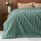 NEWCOSPLAY Faux Fur Throw Blanket New Sage Green 3D Ribbed Plush Thick Warm Blanket for Couch Sofa Bed 850GSM (New Sage Green Ribbed, Throw(50"x60"))