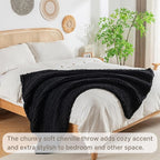 Chunky Knit Blanket Throw, 100% Hand Knit Throw Blanket Handmade Chenille Cable Knit Throw for Couch, Stylish Cozy Soft Rope Knot Crochet Blanket for Home Decor, Black, 50x60 Inches