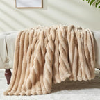 NEWCOSPLAY Super Soft Twin Blanket Brown Premium Silky Flannel Fleece 3D Ribbed Jacquard Lightweight Bed Blanket All Season Use (Brown Ribbed, Twin(60"x80"))