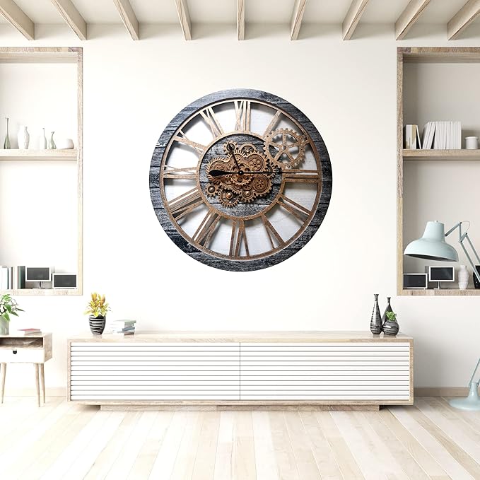 The Gears Clock 36'' Inch Real Moving Gear Wall Clock Vintage Industrial Oversized Rustic Farmhouse (Vintage Carbon Grey and Bronze)